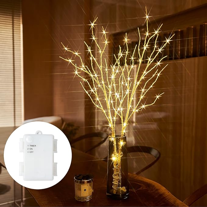 Birchlitland Lighted Birch Branches 32IN 100 LED with Timer Battery Operated, Artificial Tree Branch with Warm,Willow Branch Lights for Home Bedroom Fireplace Christmas Holiday Decoration-Ruum Studio Home
