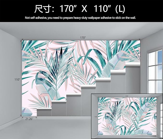 Tropical Pink Palm Leaf Wallpaper Girls Bedroom Colorful Plant Leaves Wall Mural Living Room (Not Peel and Stick)-Ruum Studio Home