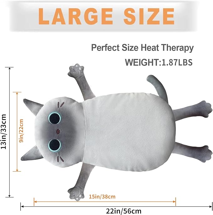 Microwave Heating Pad for Cramps Pain Relief, 22 * 13'' Moist Microwavable Stuffed Animal Period Menstrual Heating Pads for Back, Neck Shoulder and Knee, Big Siamese Cat-Ruum Studio Home