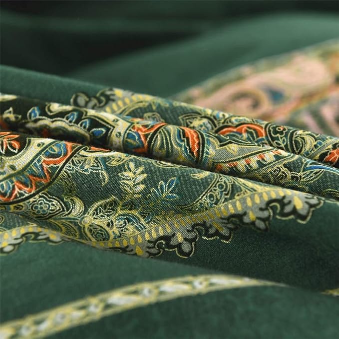 ABREEZE Bohemian Vintage Queen Size Floral Cotton Bedding Set 3Pcs Duvet Cover Set Boho Green Paisley 100% Egyptian Brushed Cotton Reversible Home Bedding Collection-Ruum Studio Home