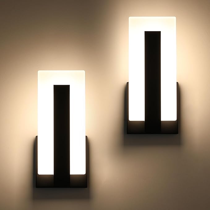 Joosenhouse Modern LED Wall Sconce Dimmable Wall Mounted Lamp Set of 2, Black 3000K Warm White Wall Lamp, Hardwired Bathroom Vanity Light, Indoor Wall Lights for Hallway, Bedroom, Study, Living Room.-Ruum Studio Home
