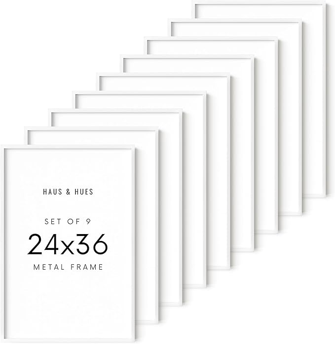 HAUS AND HUES 24x36 White Metal Picture Frames - Features Premium Aluminum, Vertical & Horizontal Hang, Shatterproof Plexiglass - Ideal for Home, Room, Office (24x36 in, White, Set of 9)-Ruum Studio Home