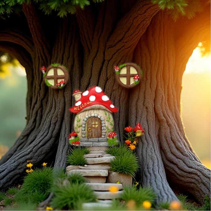 Garden Fairy Decor for Outside Wall Tree Decoration Fairy Door and Window Accessories, Butterfly Mushroom Leaves Fairy House Kit, Fairy Garden Decor, Fairy Garden Decor, Fairy Garden Decorations-Ruum Studio Home