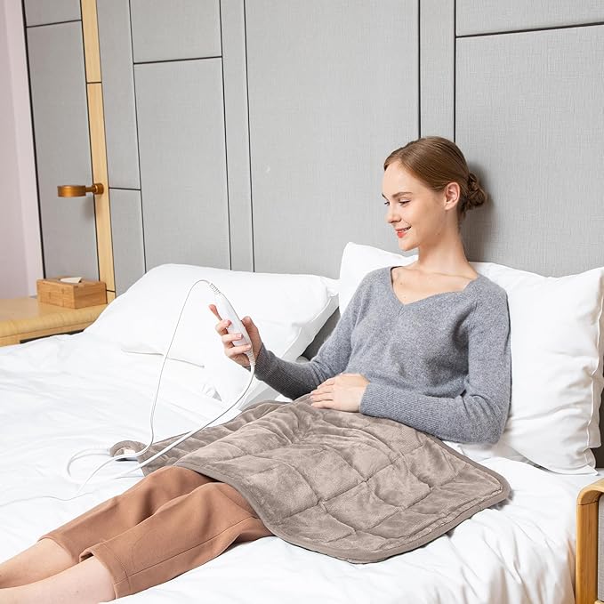 Ruqiji 17''x33'' Weighted Heating Pad, 5.2lbs with 12 Temperature Settings& Countdown Display, Pain Relief for Back/Neck/Shoulders/Abdomen/Legs, Birthday Gifts for Mom Dad Women Men (Light Tan)-Ruum Studio Home