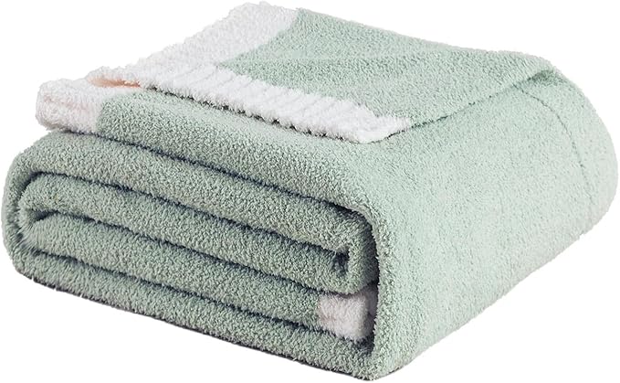 Soft Fuzzy Throw Blanket - Green Cozy Warm Knit Fluffy Plush, Lightweight & Breathable, Throw for Bed, Chair, Sofa, Couch, Outdoor, 60"X80", Oeko-TEX Certified-Ruum Studio Home