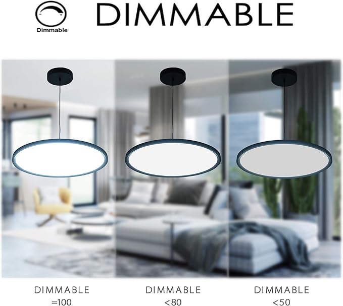 MADEM Modern LED Pendant Light 23.6'' Disc Chandelier Hanging Lighting Fixture with Acrylic Shape Dimmable Office Chandelier 6000K for Office Room Football Bedroom Decor Kitchen Island, Black-Ruum Studio Home