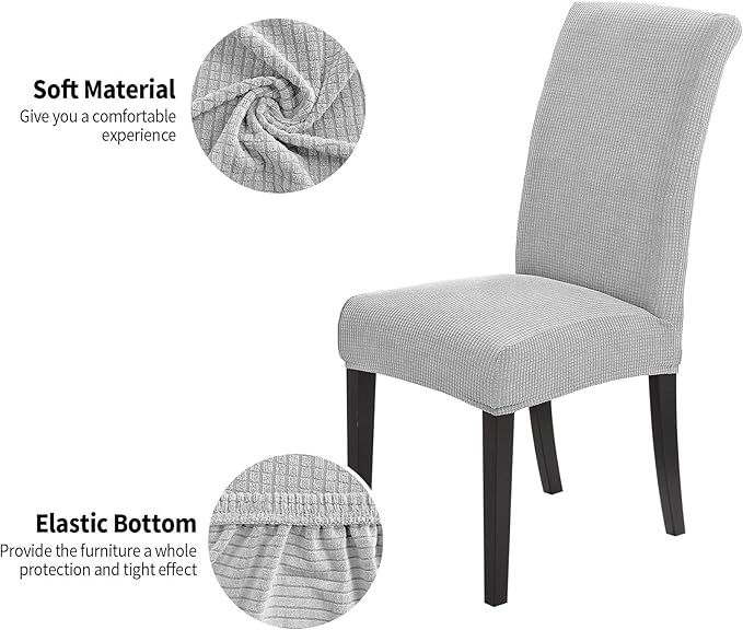 Joccun Chair Covers for Dining Room Set of 2,Dining Chair Slipcovers Stretch Dining Room Chair Covers Seat Protector,Washable Parsons Chair Cover for Home,Hotel,Banquet(Silver,2 Pack)-Ruum Studio Home