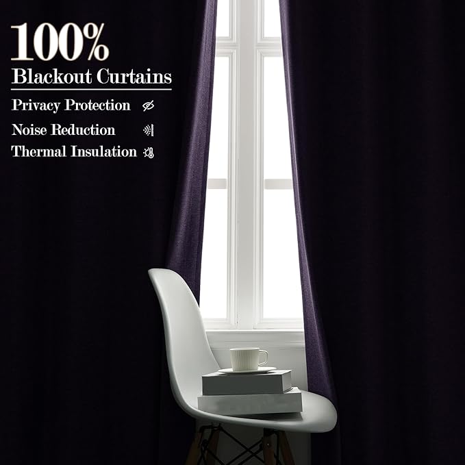 Extra Wide 100% Blackout Linen Textured Curtains - Room Dividers, W200 x L96 (1 Panel), Pinch Pleat Drapes for Living Room, Full Light Block Out Drapery for Sliding Door, Violet-Ruum Studio Home