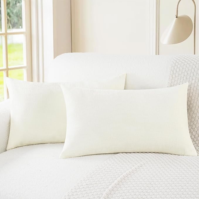 CaliTime Throw Pillow Covers Decorative 16 X 26 Inches Pack of 2 Cozy Chenille Cushion Cases for Couch Sofa Bed Living Room Home Cream-Ruum Studio Home