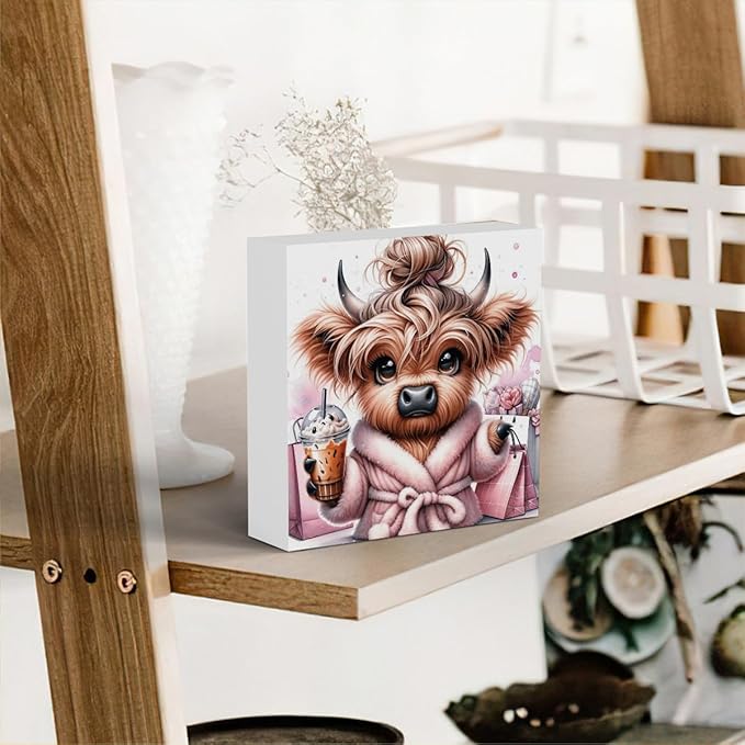 Highland Cow Winter Decor, Highland Cow Gifts for women, Highland Cow Baby Decor, Highland Cow Nursery Decor, Wooden Box Decor Sign for Home Farmhouse Office Living Room Table Shelf Tiered-Ruum Studio Home