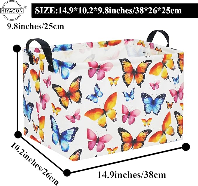 HIYAGON Kids Empty Baby Girl Basket - Rainbow Decor Butterfly Organizer-Ruum Studio Home