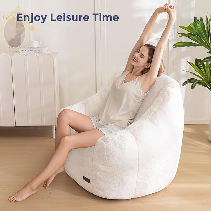 MAXYOYO Bean Bag Chair, Comfy Bean Bag Sofa with Back Support, Faux Fur Bean Bag Chair for Adults and Kids, Stuffed Floor Sofa for Living Room, Bedroom, Apartment, Beige-Ruum Studio Home