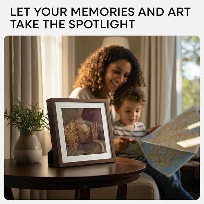 Homeforia 10x10 Picture Frame Brown, High-End Dark Oak 10 x 10 Square Brown Wood Frames with Mat 8 by 8 Photo, 10by10 Wooden Walnut Poster Frame Matted to 8x8 Print, Tempered Glass, Wall Kit, Set of 1-Ruum Studio Home
