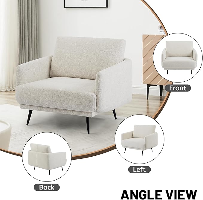 Oversized Accent Chair for Living Room Chairs Reading Arm Chair Comfy Modern Single Sofa Side Chairs with Metal Legs & Soft Cushion for Bedroom, Balcony,Waiting Room (Chenille, Oatmeal)-Ruum Studio Home