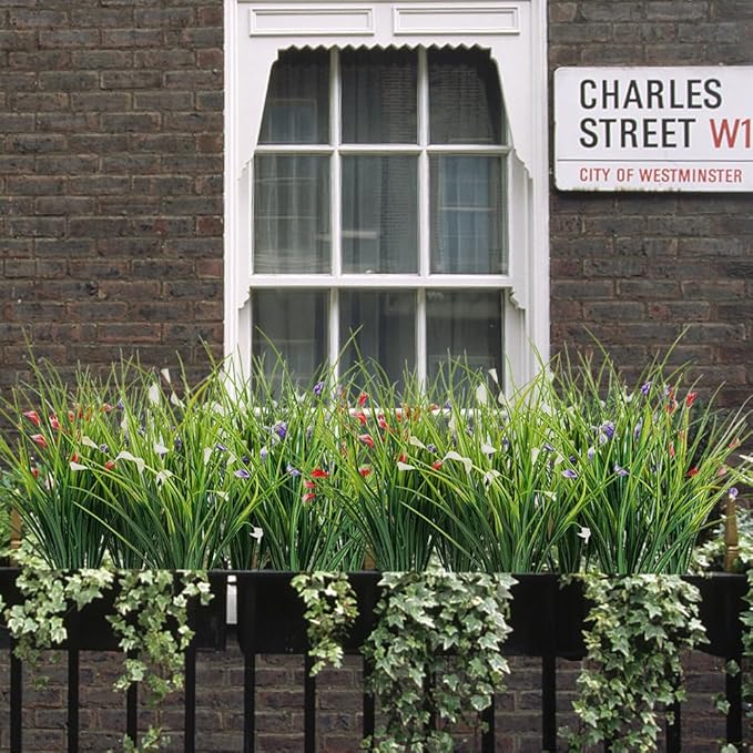 Melorca&Guilla Artificial Plants Outdoor 6PCS 23“ Fake Tall Grass,Fake Outdoor Plants,Faux Plants with Flowers for Garden Porch Window Box Shop Office Home Décor-Ruum Studio Home