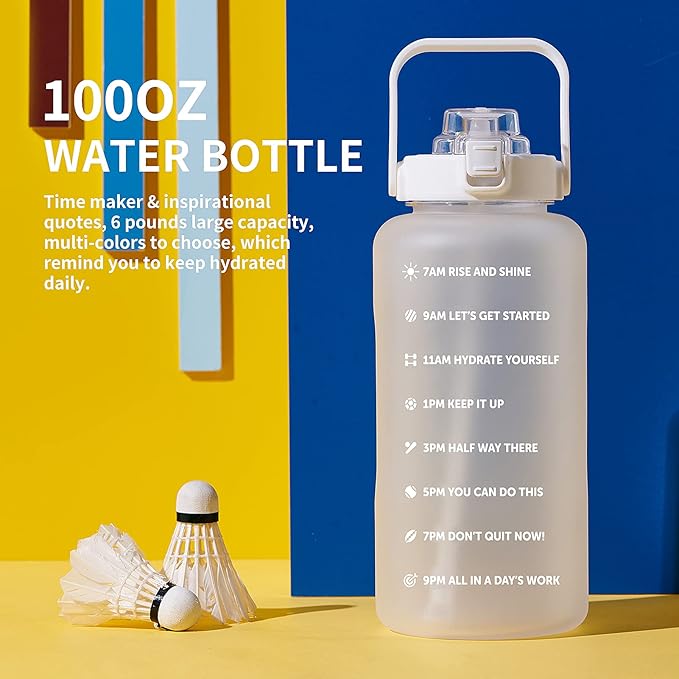 64oz,100oz,128oz Large Motivational Water Bottle with Time Marker, Leakproof & BPA Free Half Gallon Big Water Bottle with Straw Handle Tritan Frosted Water Jug for Gym,Fitness,Outdoor Sports-Ruum Studio Home