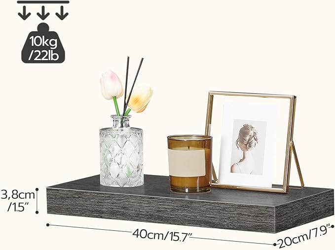 HOOBRO Floating Shelves for Wall, Wall Mounted Shelf Set of 2, 15.7" Hanging Shelf with Invisible Brackets, for Wall in Bathroom, Bedroom, Toilet, Kitchen, Living Room, Office, Charcoal Gray BC40BJ01-Ruum Studio Home