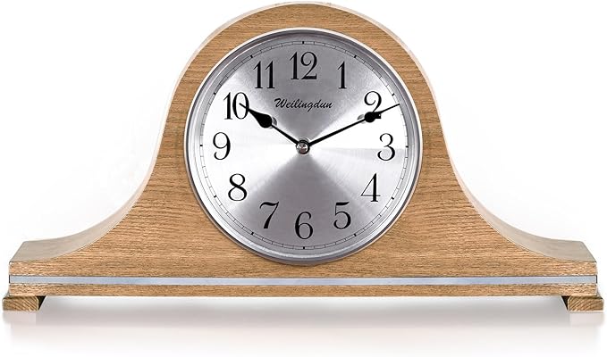 TXL Mantel Clock, Silent Wood Table Clock Battery Operated, Desk Shelf Vintage Clock for Living Room,Home Decor Gift, T20211-Ruum Studio Home