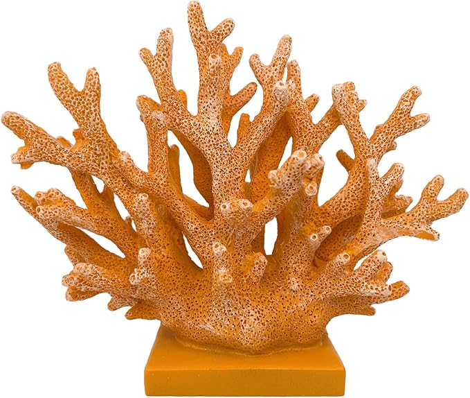 5.8" H Orange Coral Decor - Resin Coral Statue, Nautical Decor for Home, Bedroom, Bathroom, Living Room, Ocean Themed Cabinet Shelf Tabletop Decoration-Ruum Studio Home
