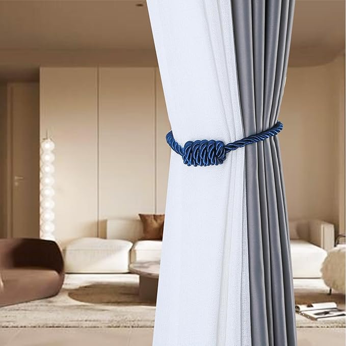 Fenghuangwu 4Pack Magnetic Curtain Tiebacks – Bohemian Style Handmade Woven Tie-Backs for Drapes,Elegant Exquisite Knot Holdbacks,Outdoor Boho & Modern Home Decor(Navy)-Ruum Studio Home