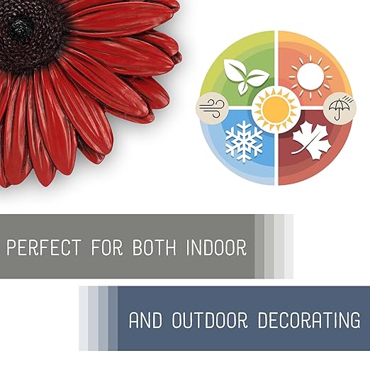 NAT & Jules Gerbera Daisy Flower Shaped Dimensional Indoor Outdoor 12 inch Cast Resin Decorative Garden Stepping Stone, Patio, Walkway Sculpture Yard Art, Red-Ruum Studio Home