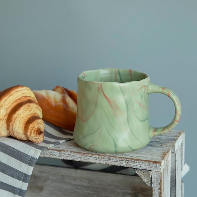 Abstract Art Ceramic Coffee Mugs Set - 1 Pack, Mint Green with Red and White Accents, Handcrafted Design for Modern Kitchen or Office-Ruum Studio Home