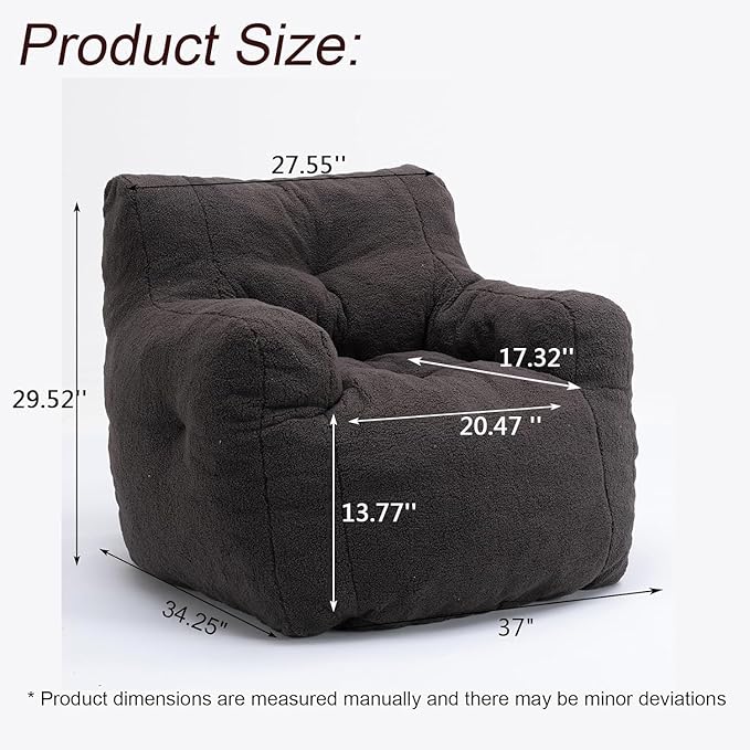 Recaceik Bean Bag Chairs, Tufted Soft Stuffed Bean Bag Chair with Filler, Fluffy Lazy Sofa, Imperial Lounger Giant Bean Bag Chair for Bedroom, Living Room, Dark Black-Ruum Studio Home