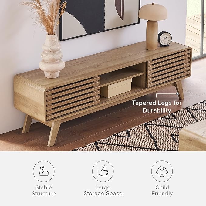 mopio Ensley TV Stand, Mid Century Modern for 55/60/65 inch TV, Farmhouse TV Stand, Entertainment Center with Storage, TV and Media Consol for Living Room (Oak, 59")-Ruum Studio Home
