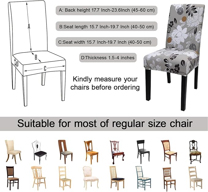 JQinHome Chair Covers for Dining Room Set of 4, High Stretch Removable Washable Parsons Chair Slipcover for Home Party Hotel Wedding Ceremony (Flower,4PCS)-Ruum Studio Home