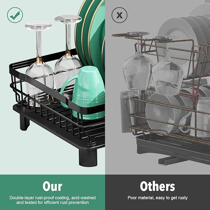 MOUKABAL Dish Drying Rack, Dish Rack, Stainless Steel Dish Racks for Kitchen Counter, Dish Drainer with Removable Utensil Holder, Drainboard (Black)-Ruum Studio Home