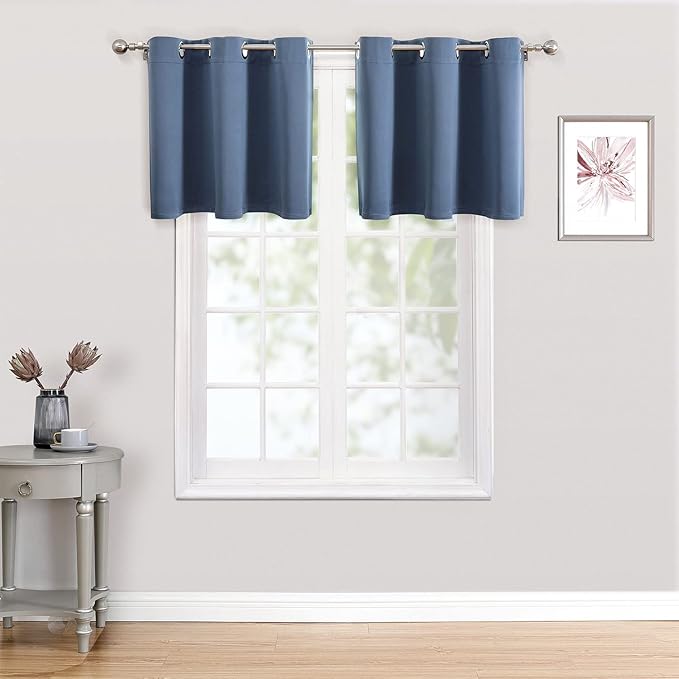 ChrisDowa Small Kitchen Valances for Windows - Grommet Short Thermal Insulated Room Darkening Window Valances Curtains for Living Room (2 Panels, Stone Blue, 52 x 18 Inch)-Ruum Studio Home