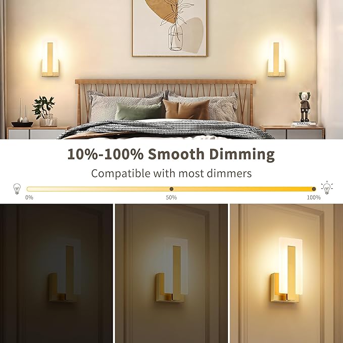 Joosenhouse Modern LED Wall Sconce Set of 2, Dimmable Hardwired Bathroom Vanity Light Indoor Wall Sconce for Hallway, Bedroom, Study, Living Room, 9.76 Inch Brass Wall Lights-Ruum Studio Home