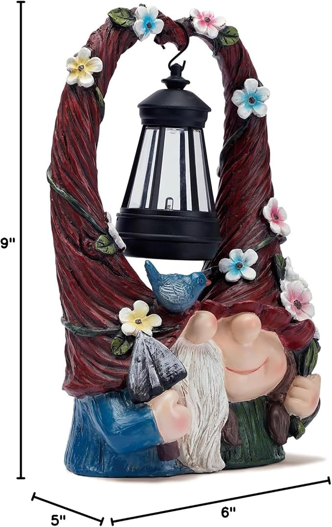 Outdoor Couple Gnome Decorations with Solar Light Lantern Double Cute Gnomes Resin Statues Outdoor Decor Gifts for Valentine's Day Anniversary(Couple Gnome)-Ruum Studio Home