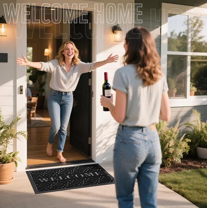 Yimobra Welcome Mat Outdoor Indoor, All-Season Waterproof Front Door Mat Outside Entrance, All-Weather Heavy Duty Non-Slip Doormat, Low Profile Porch Patio Entrance Mats, 29.5x17, Black-Ruum Studio Home