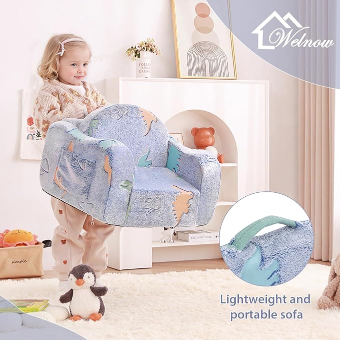 Welnow 2-in-1 Kids Sofa Chair, Convertible Toddler Chair Flip Out Children Sofa Chair with Wave Armrests Folding Kids Play Sofa with Side Pockets & Removable Cover Armchair for Girl or Boy-Ruum Studio Home