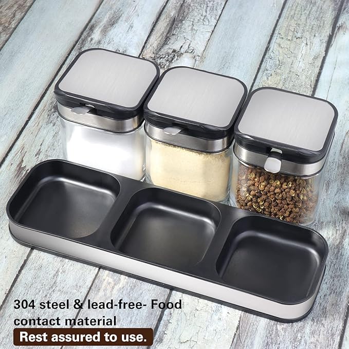 XIUDI Condiment Seal Jar Spice Container with Lids and Spoons，Clear Glass Condiment Canisters Pots Seasoning Box Salt Container Sugar Bowl Set of .Used in Kitchen, Coffee Table,Set of 3-Ruum Studio Home