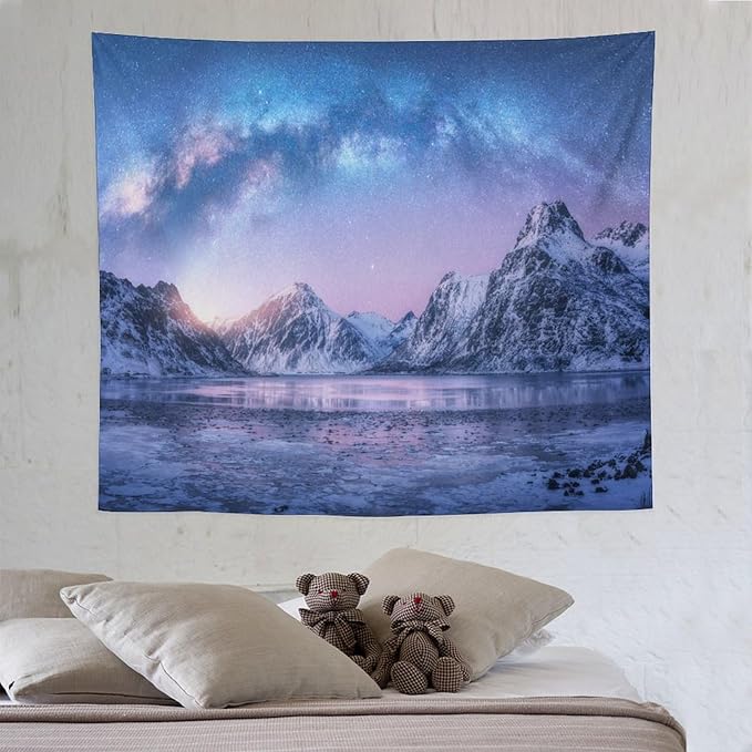 HZOHNAGO Mountain Tapestry Aurora Snow Mountain Sunset Pattern Printed Wall Tapestry Wall Hanging for Bedroom Living Room Dorm 60" W x 50" H-Ruum Studio Home