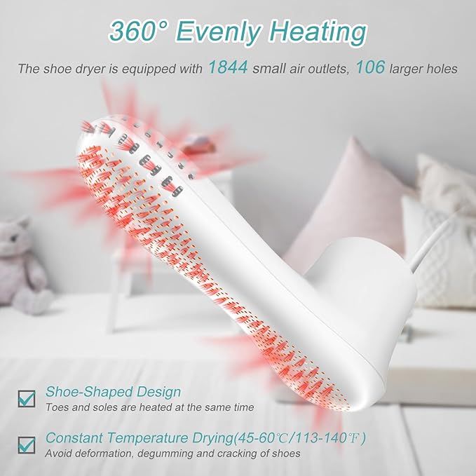 Shoe Dryer and Deodorizer -Enhanced Deodorising, Boot Dryer with Timer Shoes Socks Heater Boots Warmer, No Noise | Durable Wire | US Plug-Ruum Studio Home