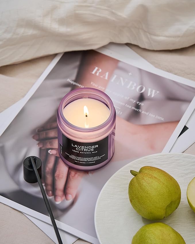 M&SENSE Lavender Citrus Scented Candle, Natural Soy Wax for Home Scented, Stress Relief 7.05oz 50H Burn Time Aromatherapy Candle Gift for Mom Friends Teacher & Spa Bath Yoga-Ruum Studio Home