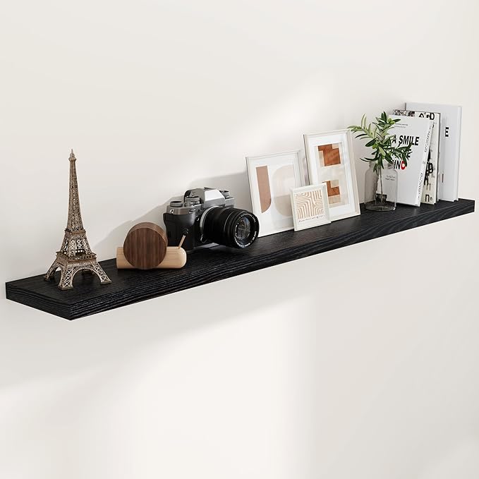72 Inch Floating Shelves Black, 72 x 9 Rustic Wooden Fireplace Mantel, 9 Inch Floating Shelf for Wall, Farmhouse Wall Shelves for Home Storage & Display-Ruum Studio Home