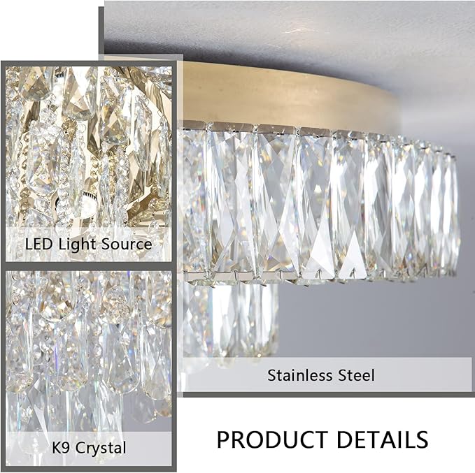 Modern Crystal Chandeliers for Dining Room LED Light Fixture Close to Ceiling Chandelier Flush Mount Ceiling Light Dimmable Lamp with Remote for Living Room Bedroom Hallway-Ruum Studio Home