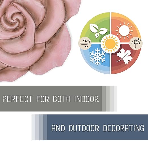 NAT & Jules Rose Flower Shaped Dimensional Indoor Outdoor 12 inch Cast Resin Decorative Garden Stepping Stone, Patio, Walkway Sculpture Yard Art, Pink-Ruum Studio Home