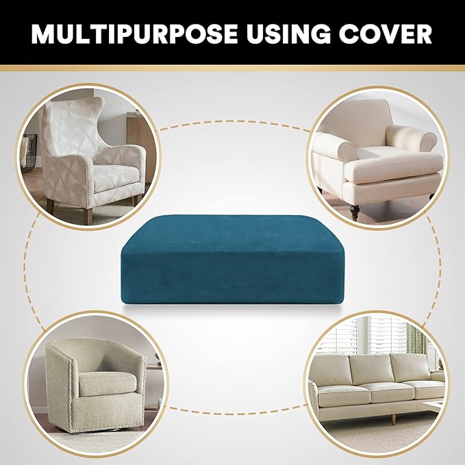 PrinceDeco Couch Cushion Cover Cushion Slipcover for Chair Sofa Cushion Furniture Protector Seat Cushion Sofa Cover for Dog Pet Kid with Elastic Straps Width Up to 29.5", Deep Teal-Ruum Studio Home