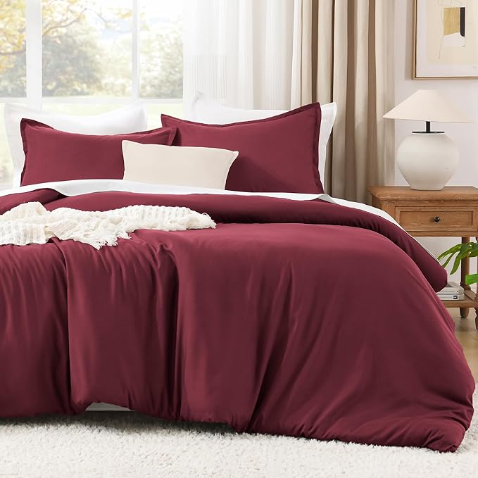 Litanika Burgundy Red Comforter Set King Size, 3 Pieces Lightweight Solid Bedding Comforter Set, All Season Fluffy Bed Set (104x90In Comforter & 2 Pillowcases)-Ruum Studio Home