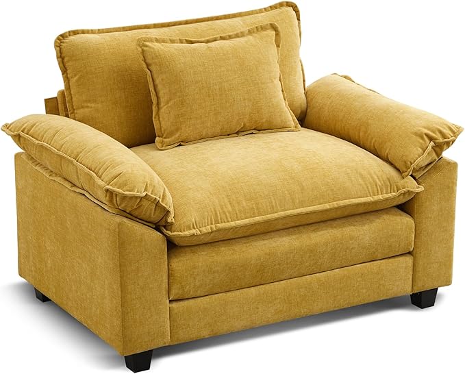 URRED Modular Sectional Sofa Comfy Cloud Couch, Modern Chenille Sofa Sleeper Deep Seat Couches with Ottoman/Pillows for Living Room (Yellow, 53'')-Ruum Studio Home