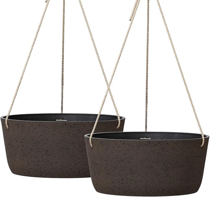 La Jolie Maison Large Hanging Planters - 12 Inch Outdoor Flower Pots, Hanging Garden Planters Set of 2, Iron Color-Ruum Studio Home