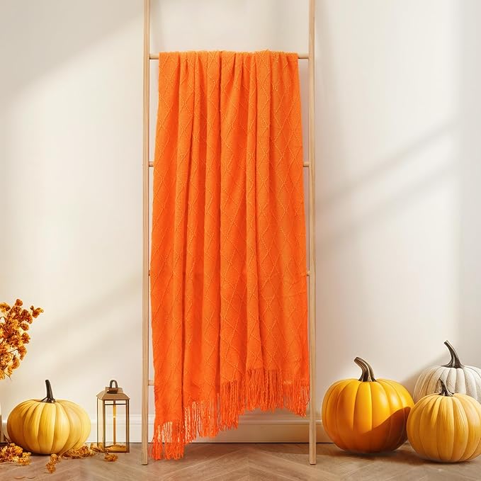 inhand Fall Throw Blanket Burnt Orange Halloween Decor for Couch, Soft Living Room Home Decor Knitted Blanket, Outdoor Lightweight Autumn Blanket, Farmhouse Warm Fall Decoration Indoor, 50"x60"-Ruum Studio Home