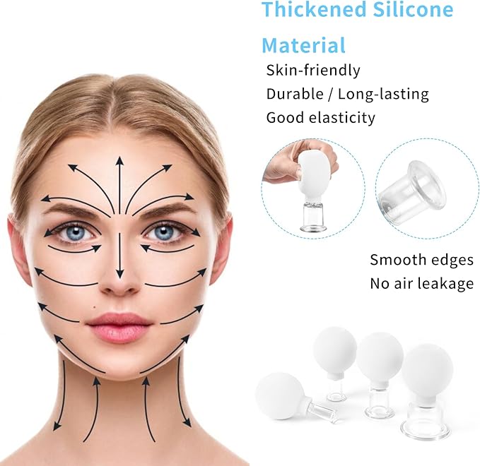 Meifuly Facial Cupping Set, 4 PCS Silicone Vacuum Suction Face Massage Cups, Skin Tightening Kit for Eyes, Face and Body (White)-Ruum Studio Home