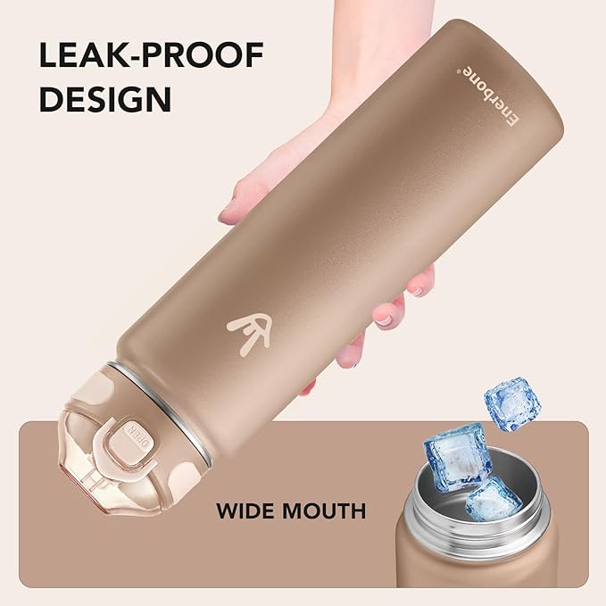 Enerbone 32 oz Insulated Water Bottle, Stainless Steel Bottle with Carrying Strap, Double-Wall Vacuum Insulation Design, Leakproof Sports Bottle with Straw, Keep Drinks Cold or Hot for Hours-Ruum Studio Home