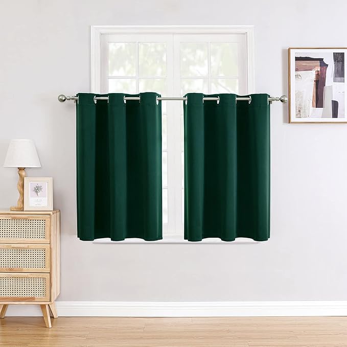 ChrisDowa Small Window Curtains for Kitchen and Bedroom - Grommet Short Thermal Insulated Room Darkening Curtains (2 Panels, Forest Green, 34 x 36 Inch)-Ruum Studio Home